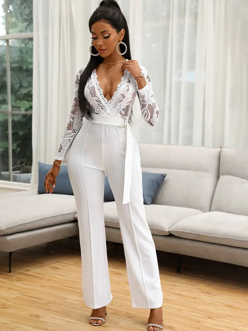 Lace Belted Summer Jumpsuit