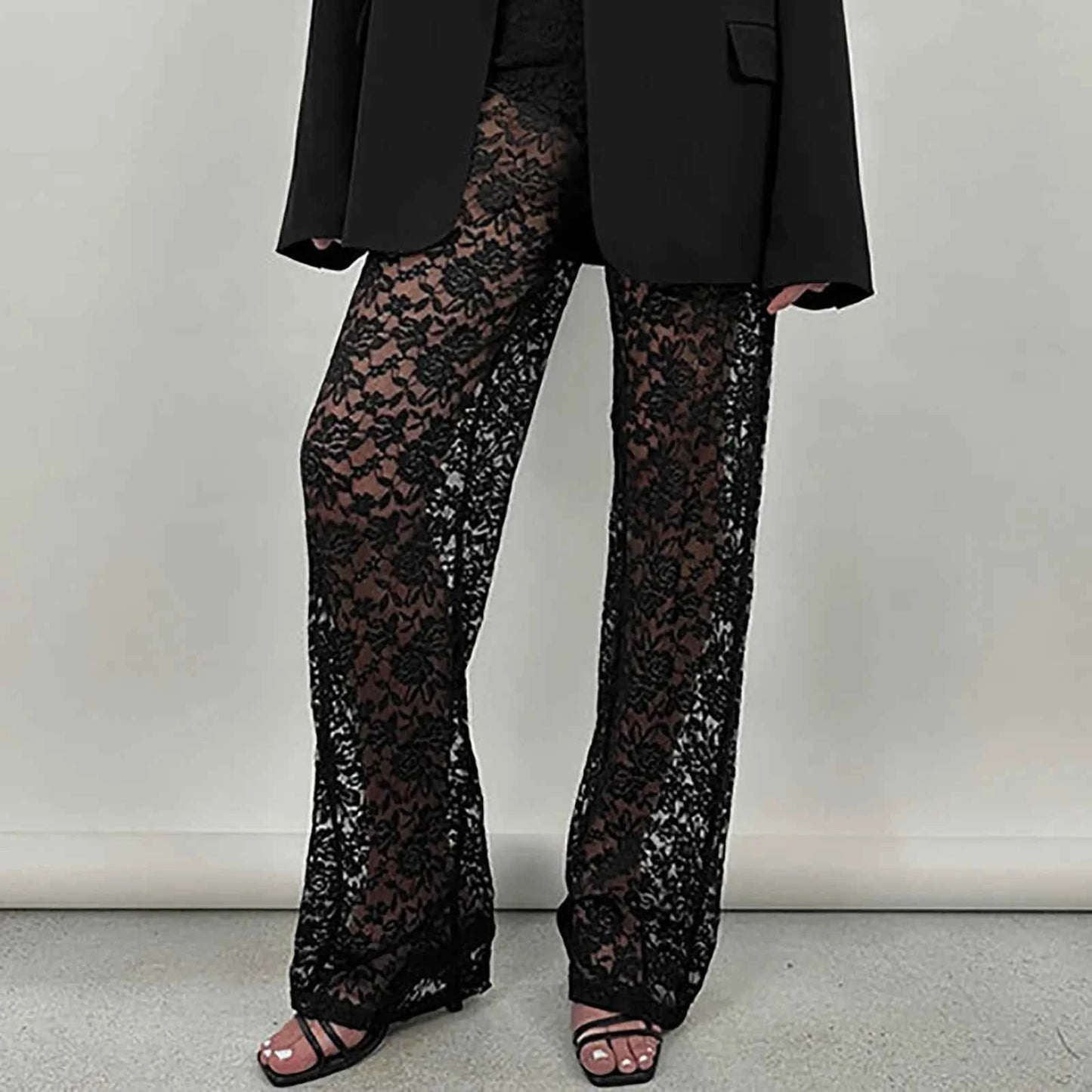Women’s High-Waisted Lace See-Through Patchwork Pants