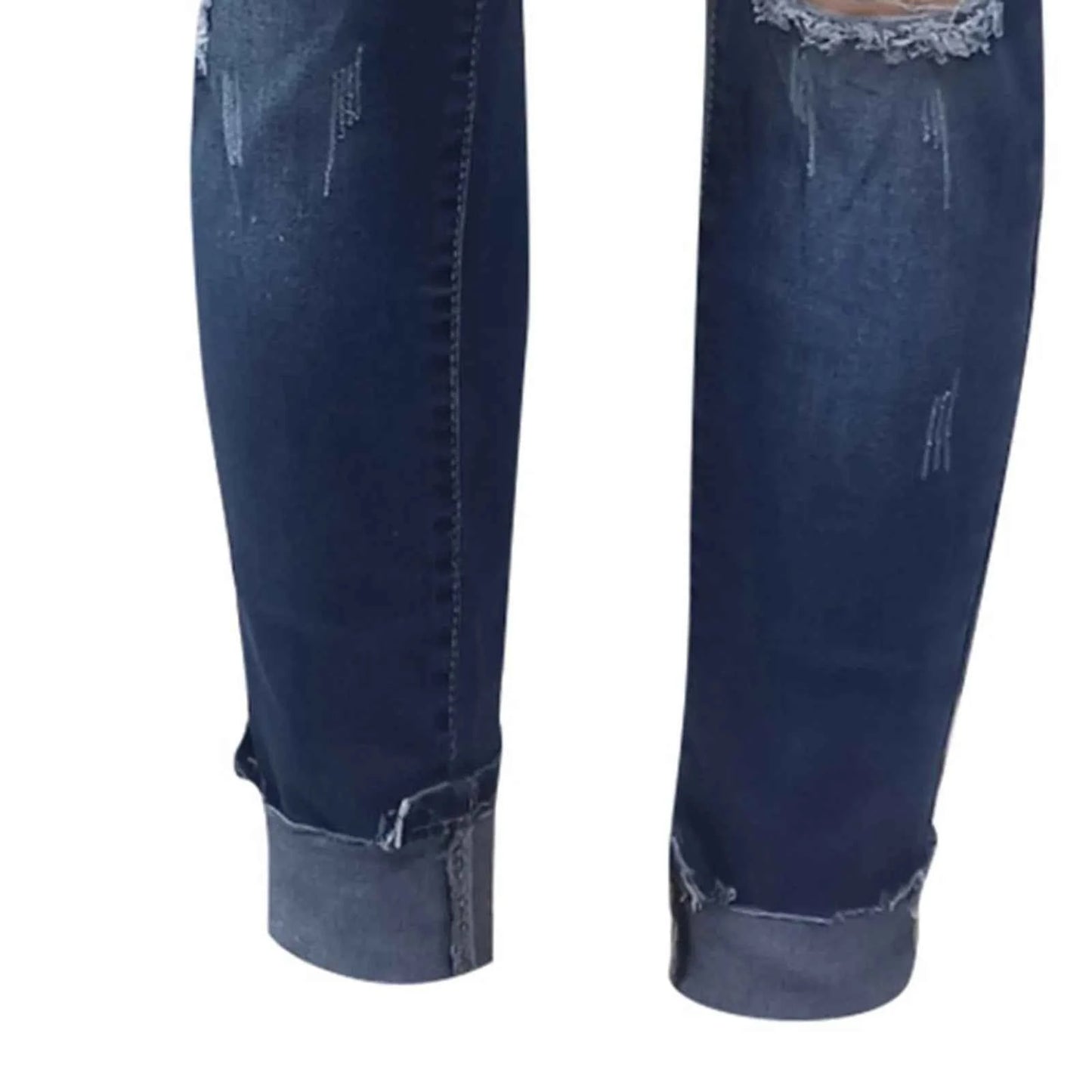 Women's Casual And Fashionable Perforated Elastic Denim Capris Classic Y2K Punk Long Trousers