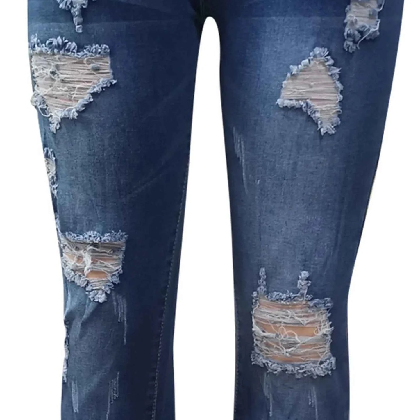 Women's Casual And Fashionable Perforated Elastic Denim Capris Classic Y2K Punk Long Trousers