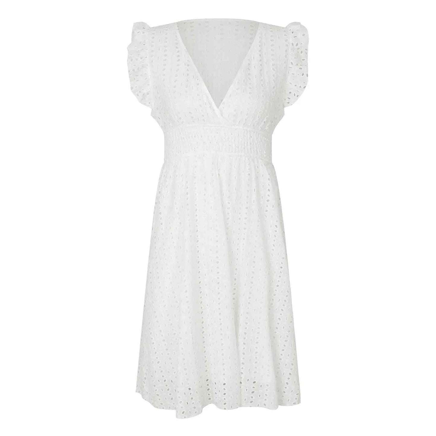 Women White V-Neck Beach Dress
