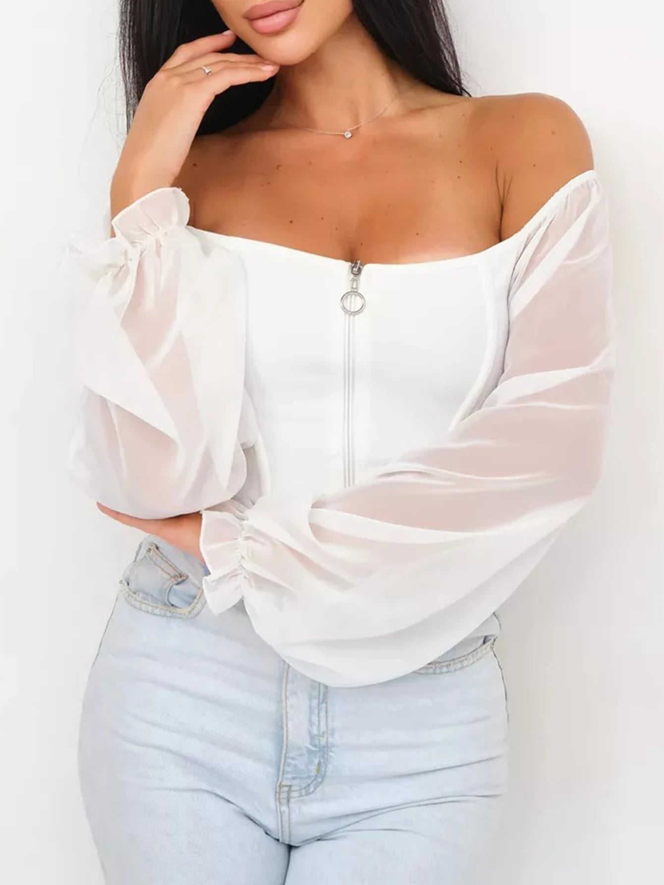 Mesh Zipper Crop Top