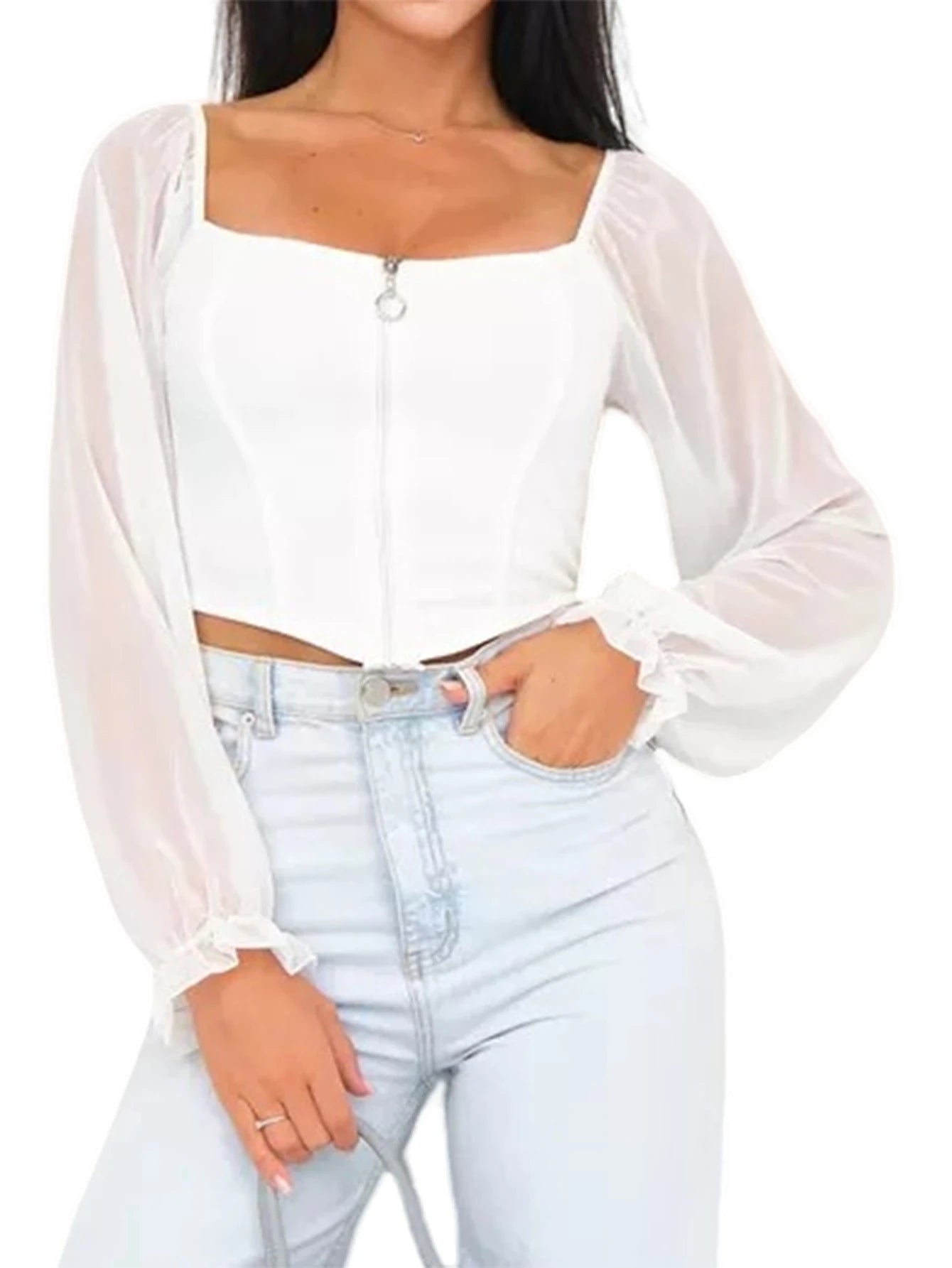 Mesh Zipper Crop Top