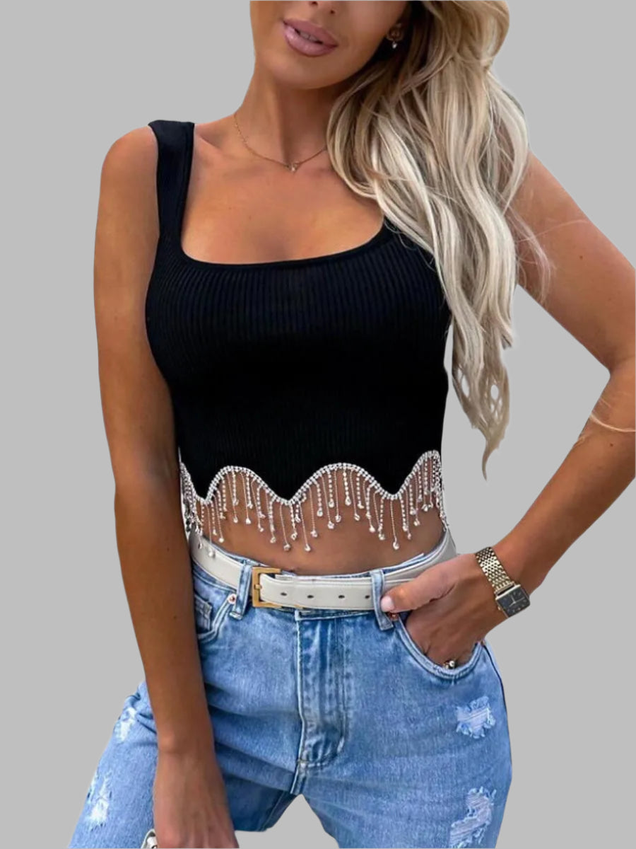 Tassel Rhinestone Camisole Top