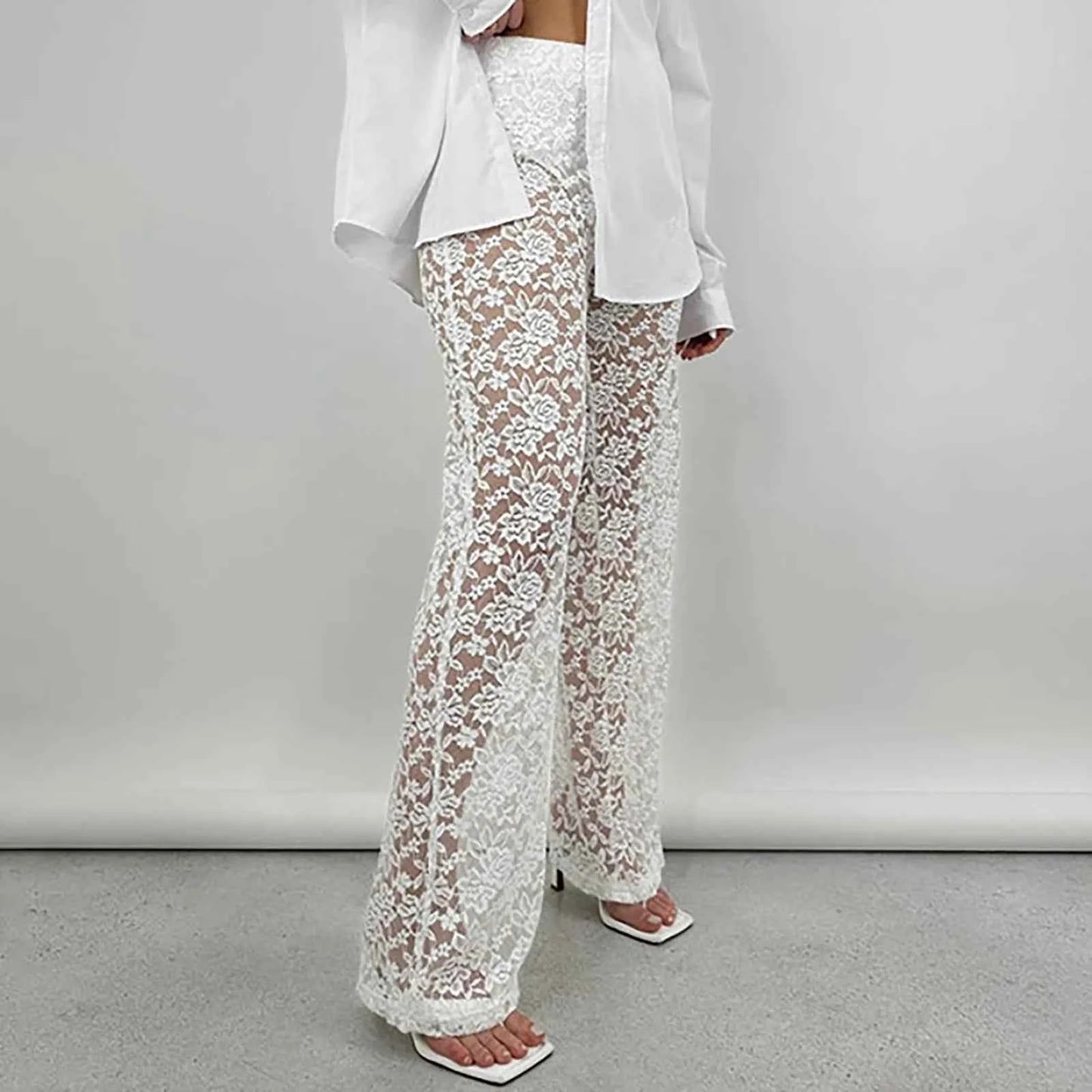 Women’s High-Waisted Lace See-Through Patchwork Pants