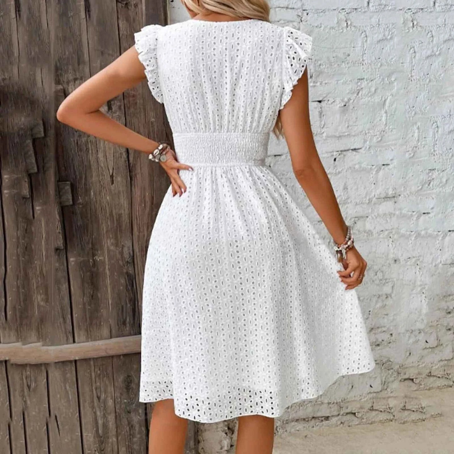 Women White V-Neck Beach Dress