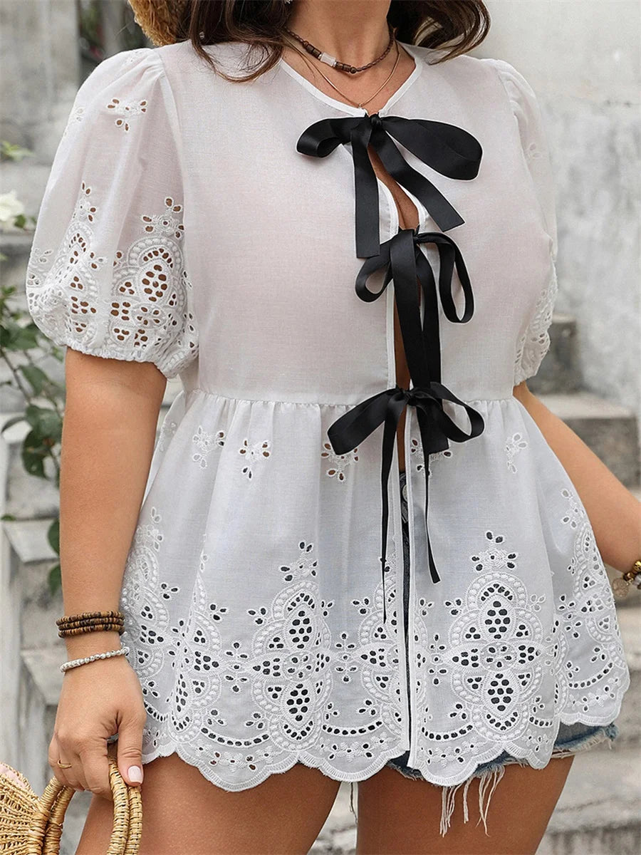 Plus Lace Tie Top