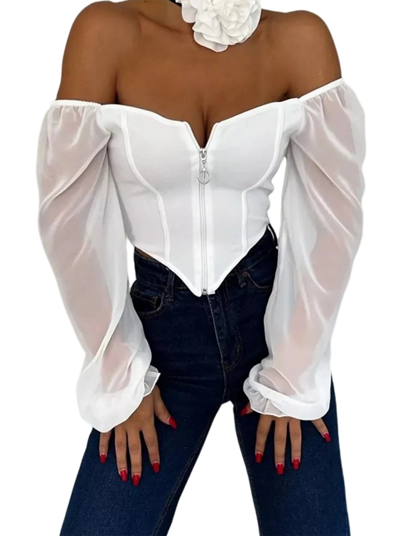 Mesh Zipper Crop Top