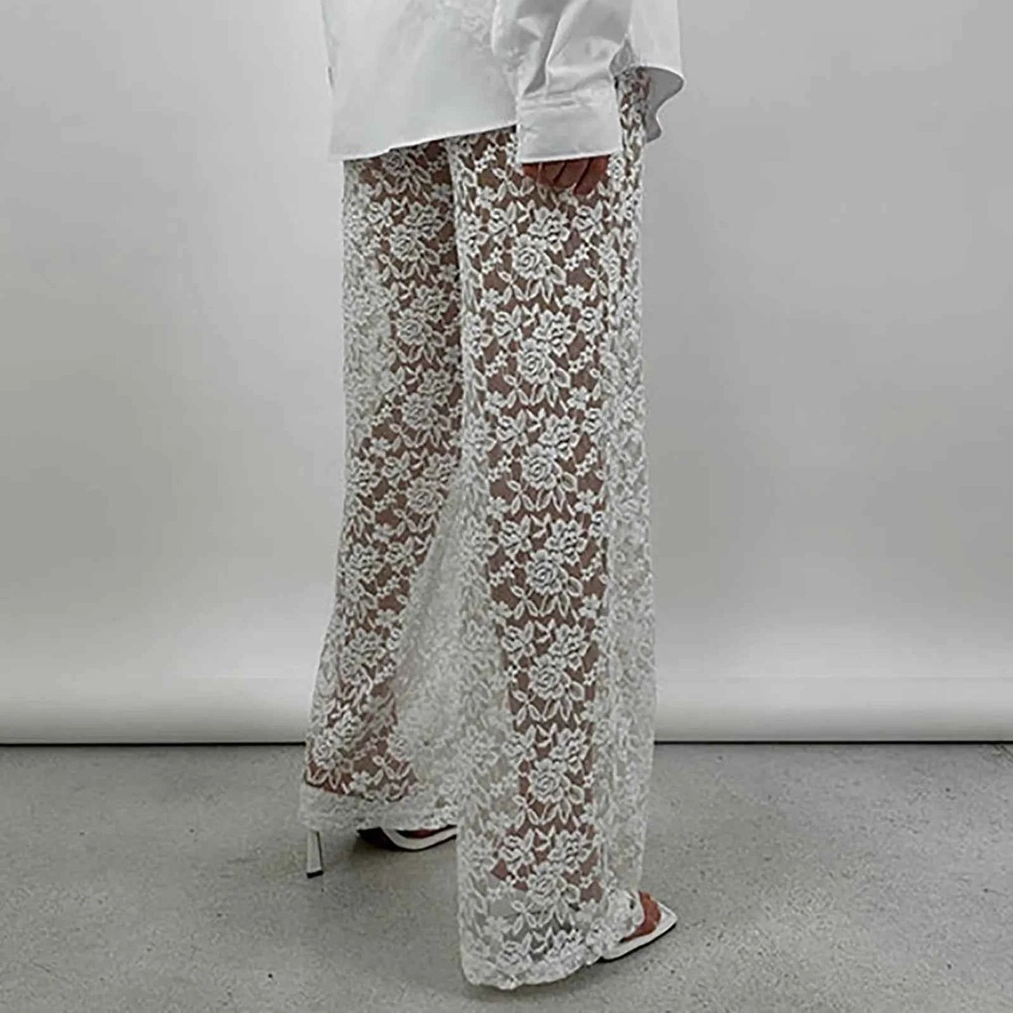 Women’s High-Waisted Lace See-Through Patchwork Pants