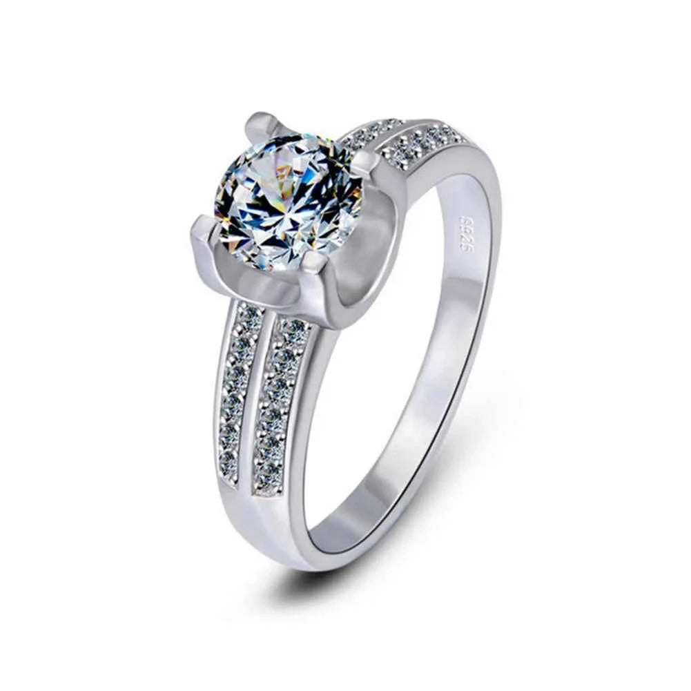 OXTAO Classic Engagement Ring 925 Sterling Silver Cubic Zirconia Engagement Promise Wedding Band Ring Jewelry Wedding Gift