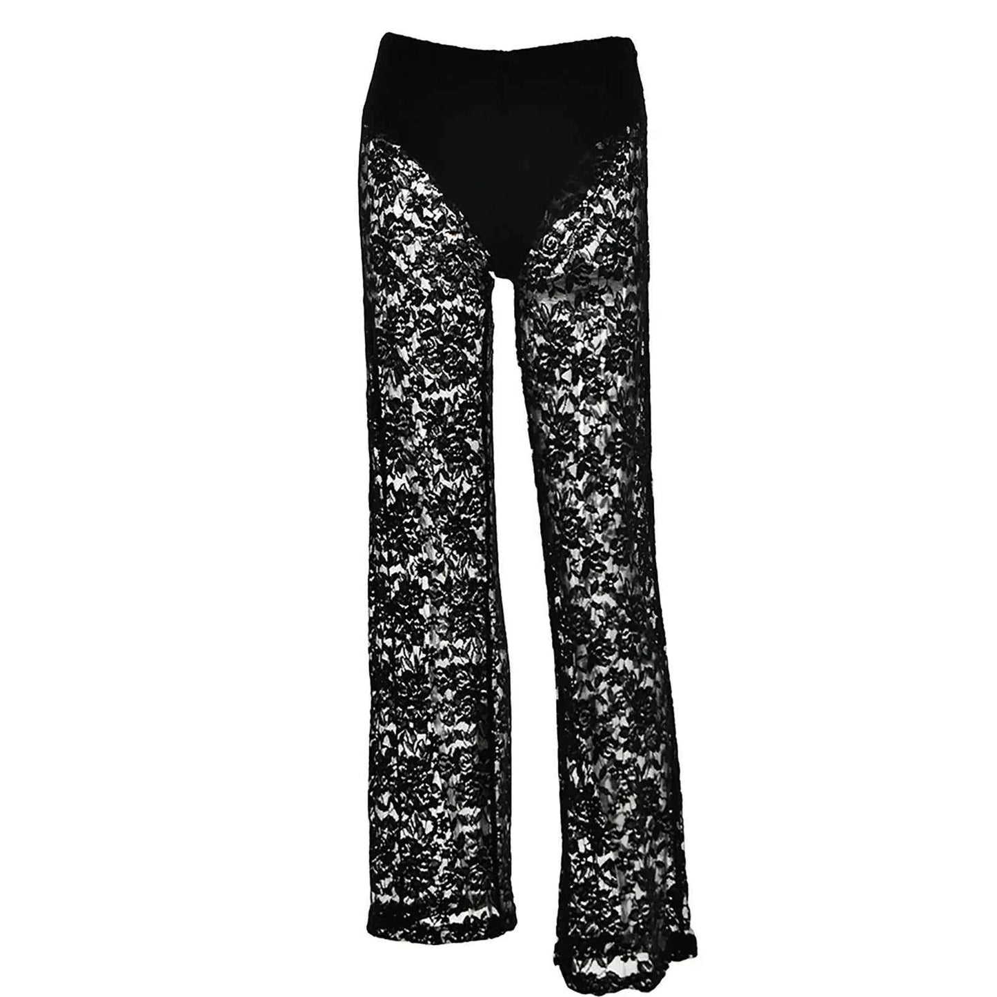 Women’s High-Waisted Lace See-Through Patchwork Pants