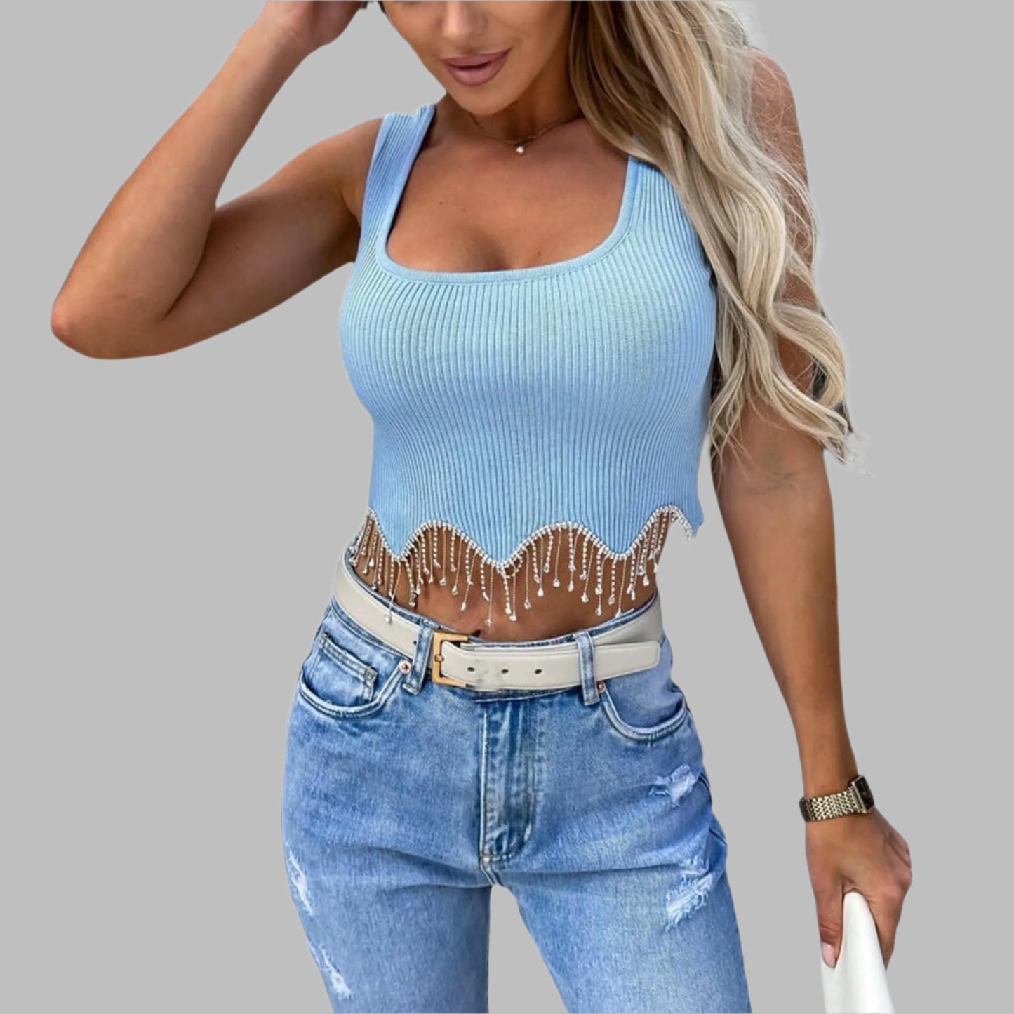 Tassel Rhinestone Camisole Top