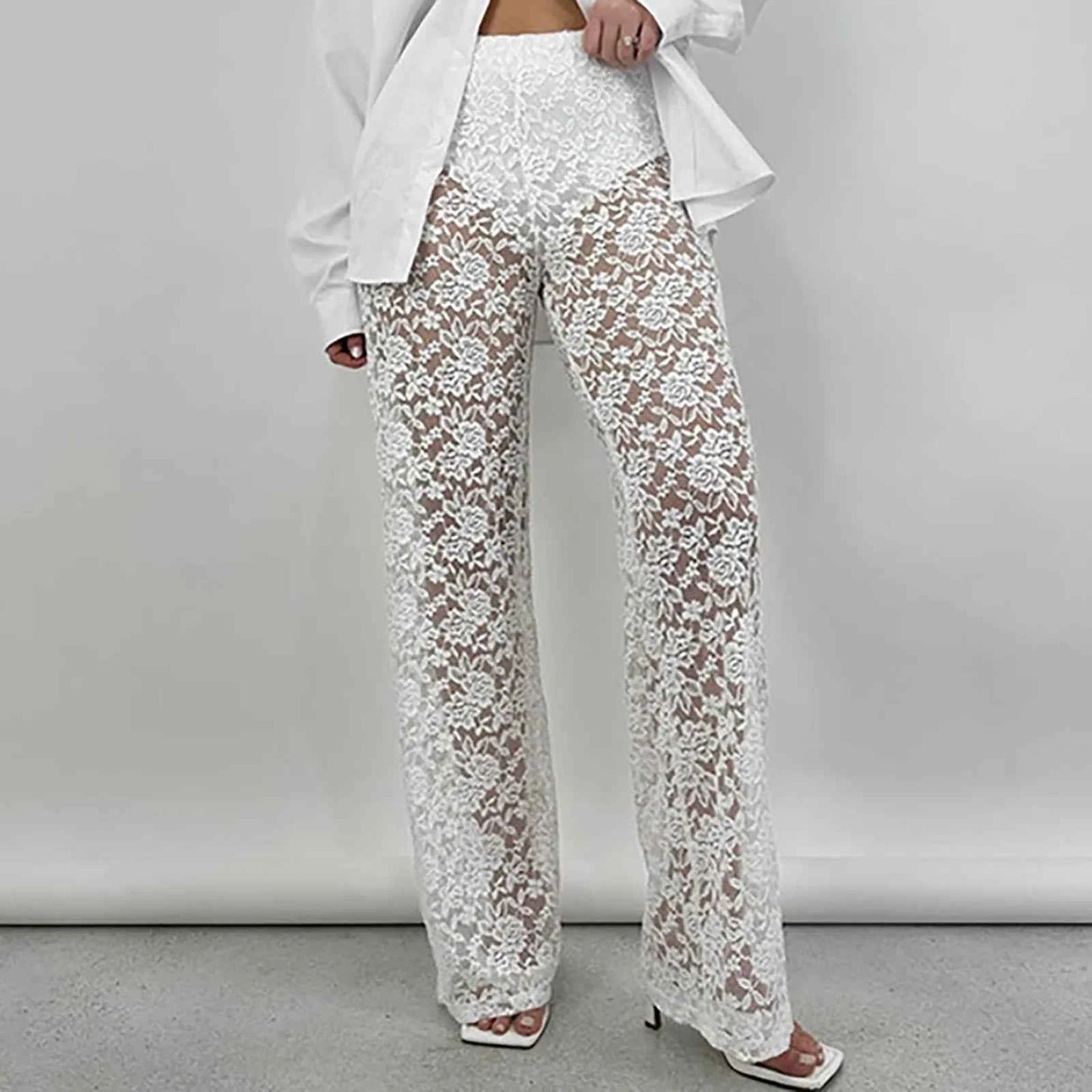 Women’s High-Waisted Lace See-Through Patchwork Pants