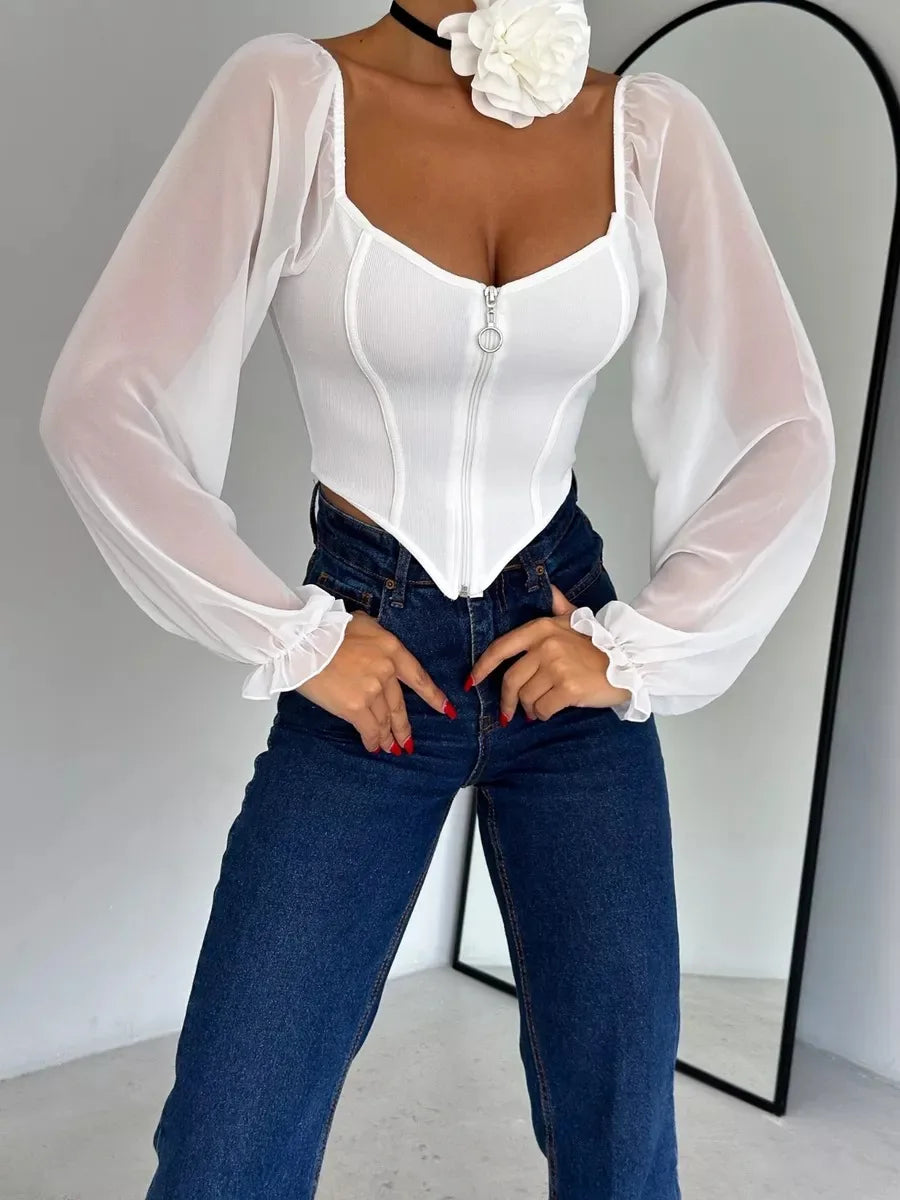 Mesh Zipper Crop Top