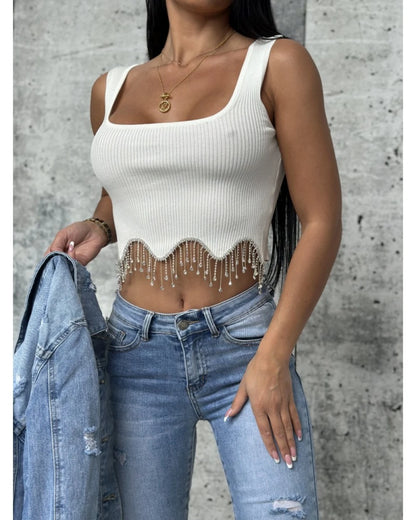 Tassel Rhinestone Camisole Top