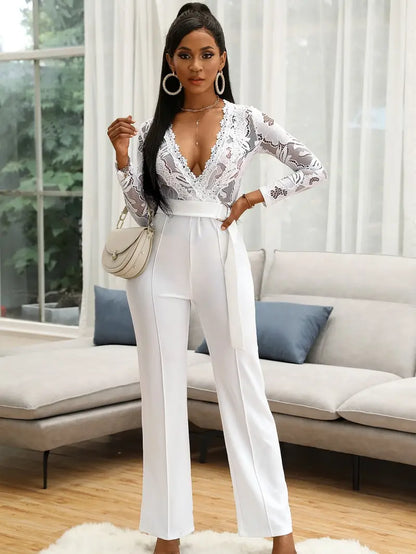 Lace Belted Summer Jumpsuit