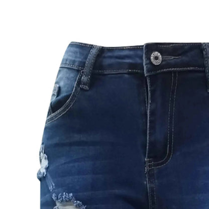 Women's Casual And Fashionable Perforated Elastic Denim Capris Classic Y2K Punk Long Trousers