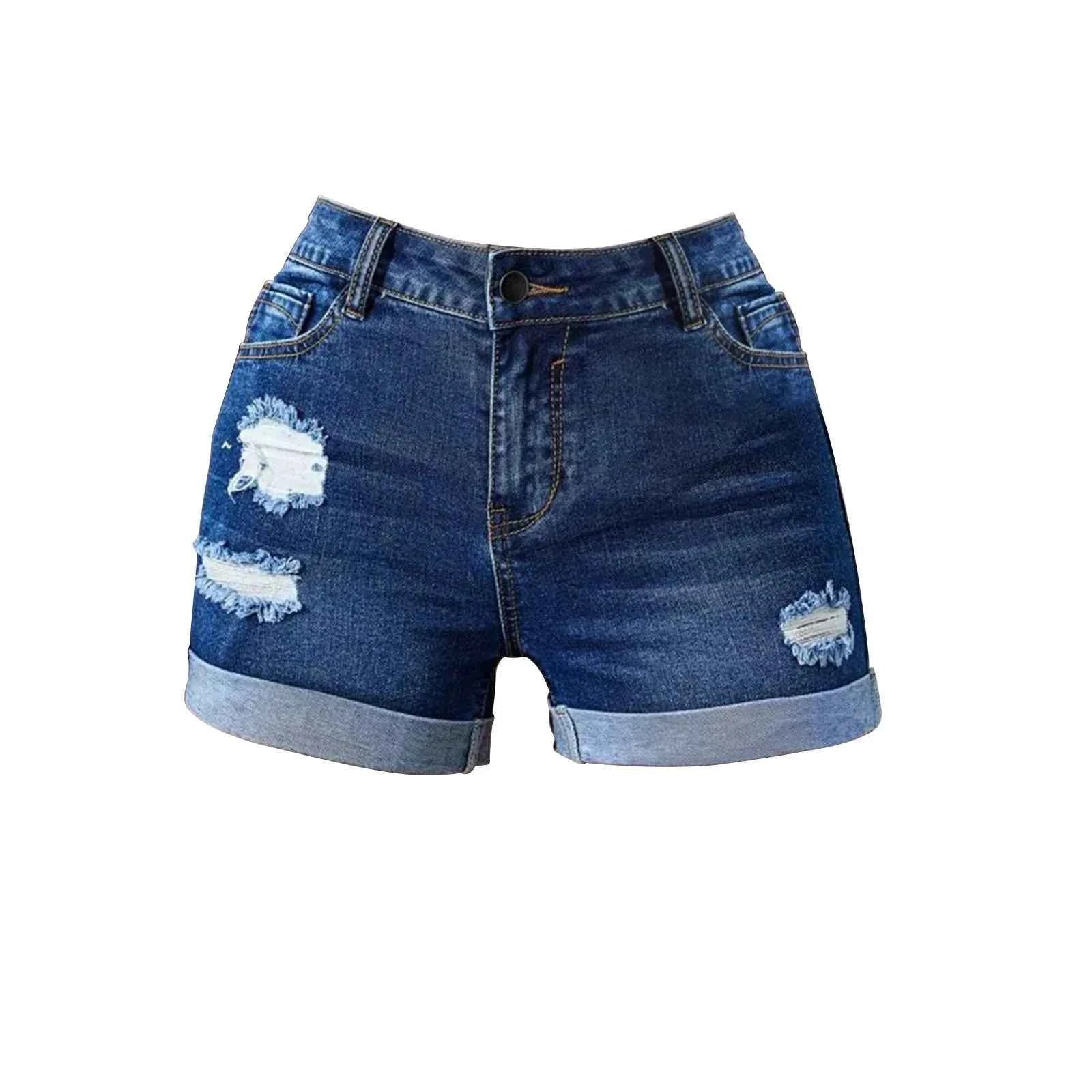 Elastic High Waist Drawstring Jean Shorts