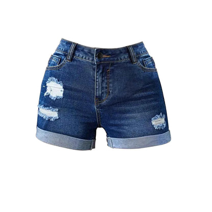 Elastic High Waist Drawstring Jean Shorts