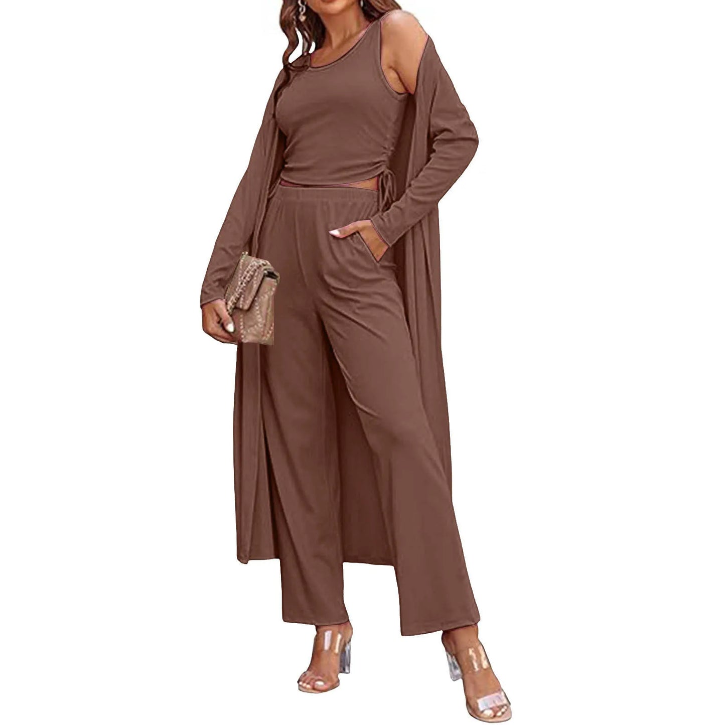 Drawstring Vest Cardigan Set