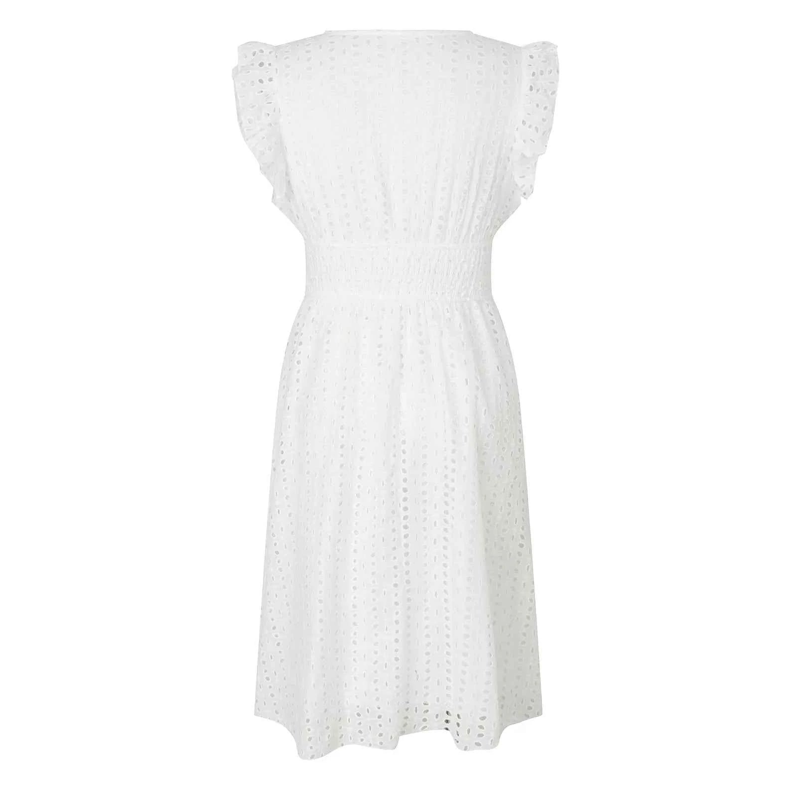 Women White V-Neck Beach Dress