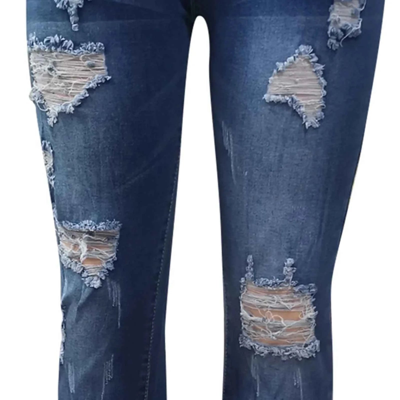 Women's Casual And Fashionable Perforated Elastic Denim Capris Classic Y2K Punk Long Trousers
