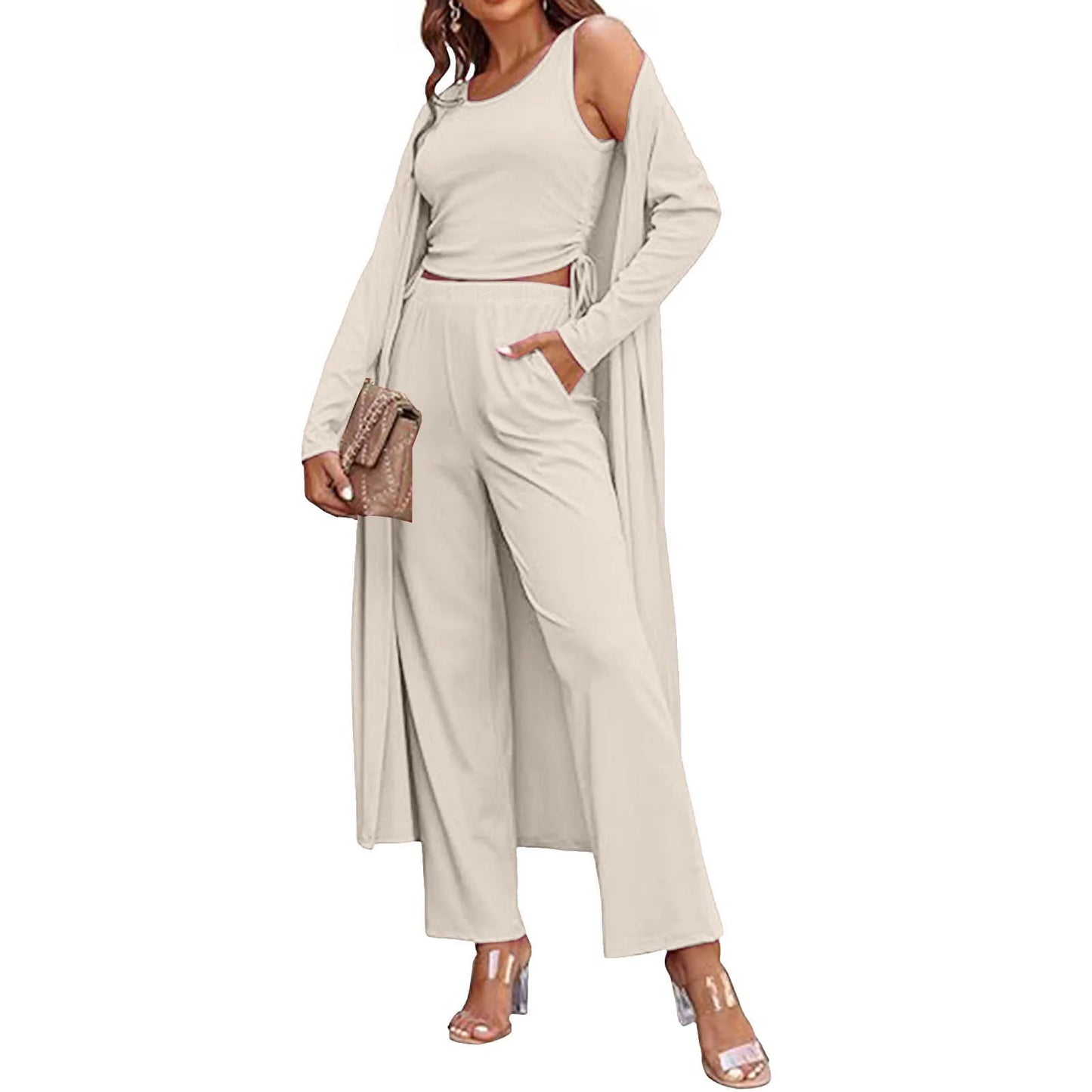 Drawstring Vest Cardigan Set