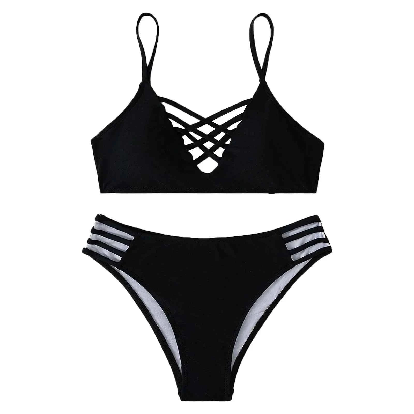 Split Swimsuit – Solid Color Sexy Brazilian Two-Piece Bikini Set