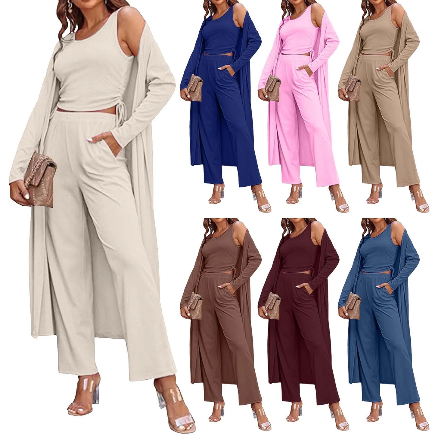 Drawstring Vest Cardigan Set