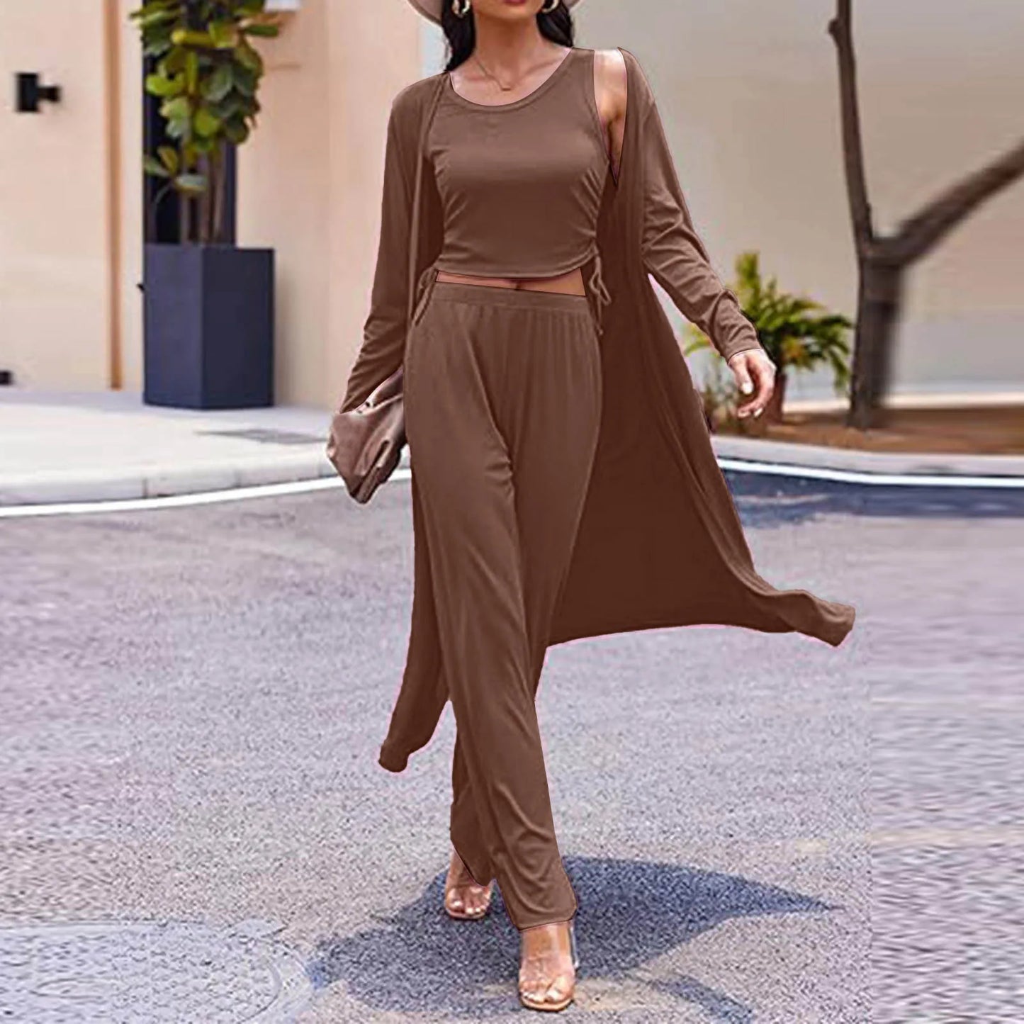 Drawstring Vest Cardigan Set