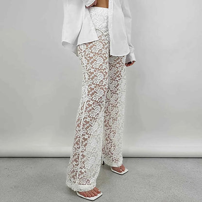 Women’s High-Waisted Lace See-Through Patchwork Pants