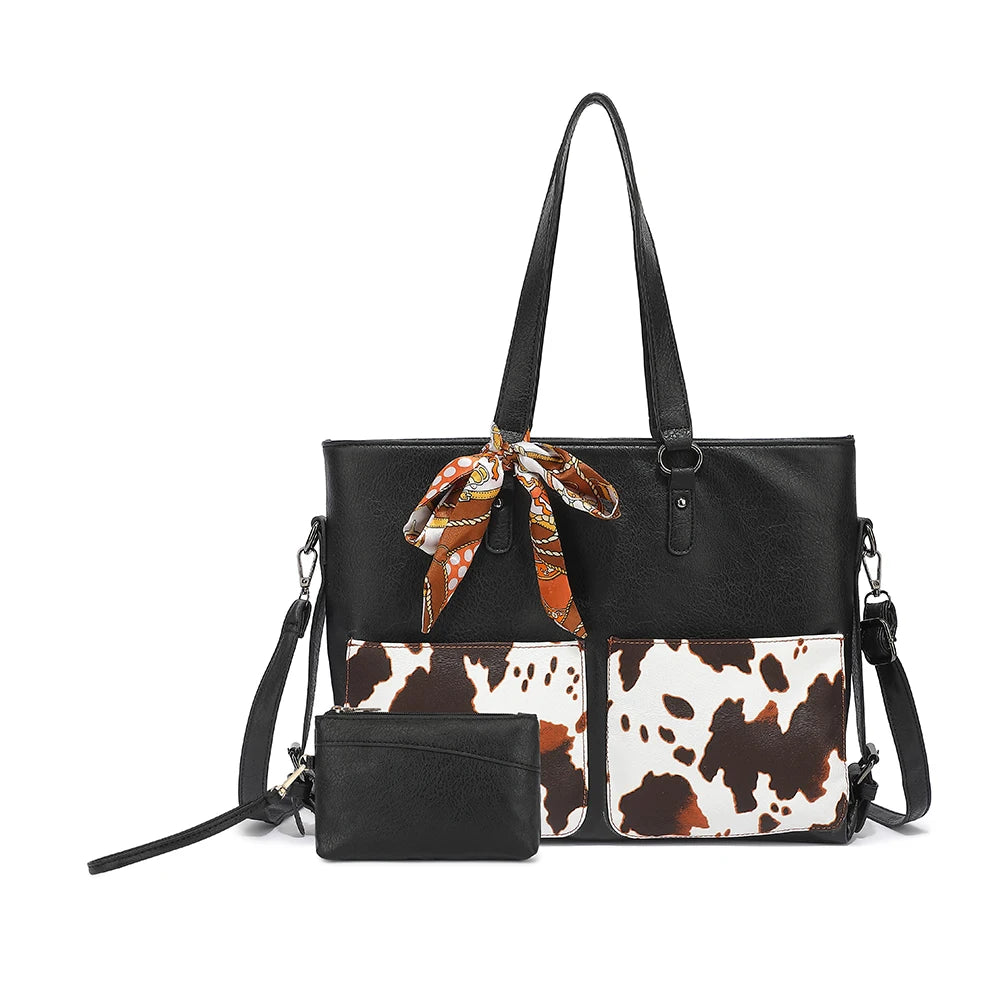 Cow Print Tote Set