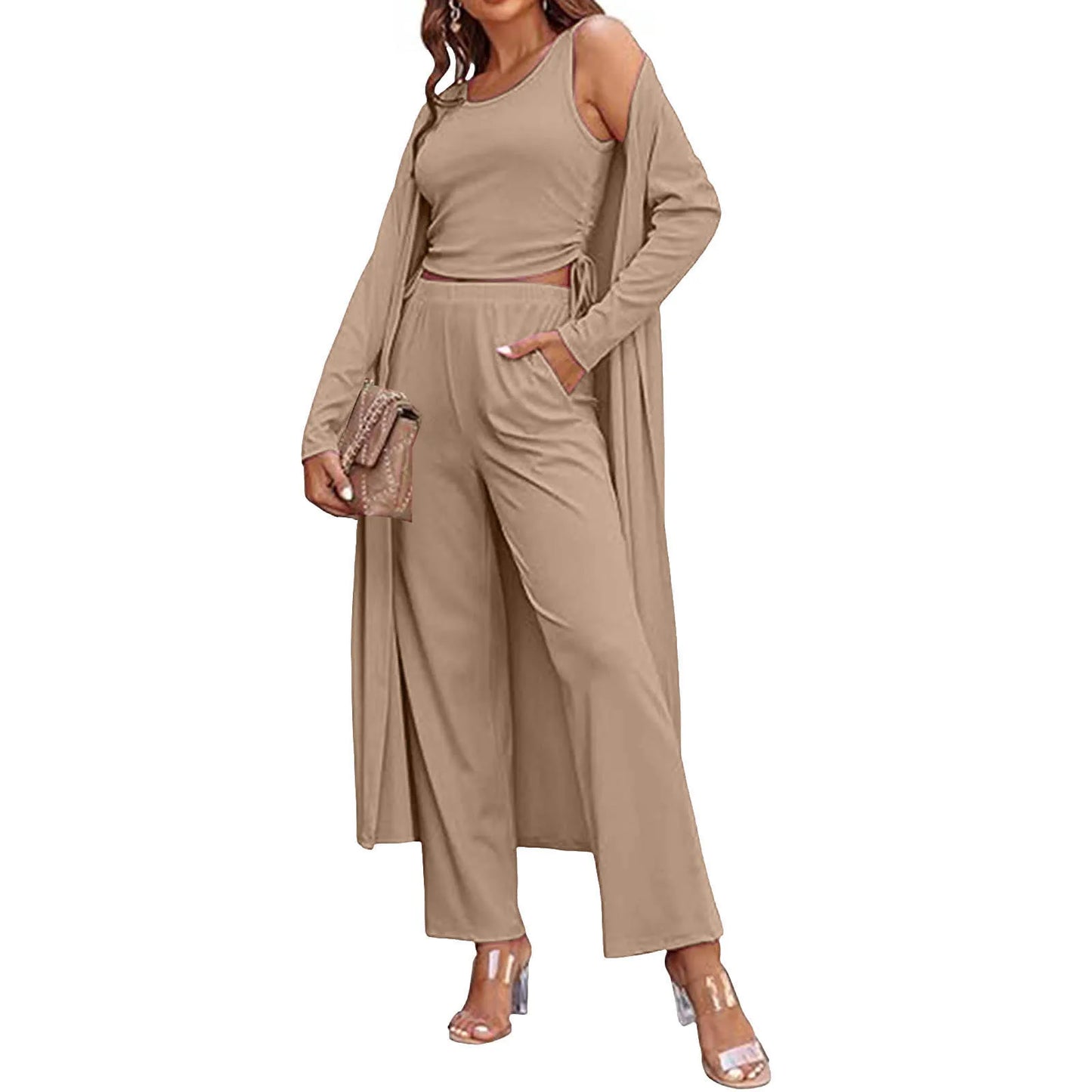 Drawstring Vest Cardigan Set