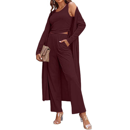 Drawstring Vest Cardigan Set