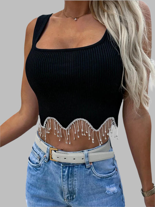 Tassel Rhinestone Camisole Top