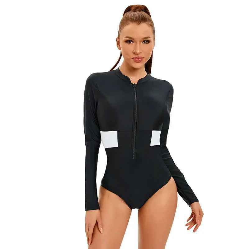 Vintage Print Long Sleeve One-Piece Swimsuit
