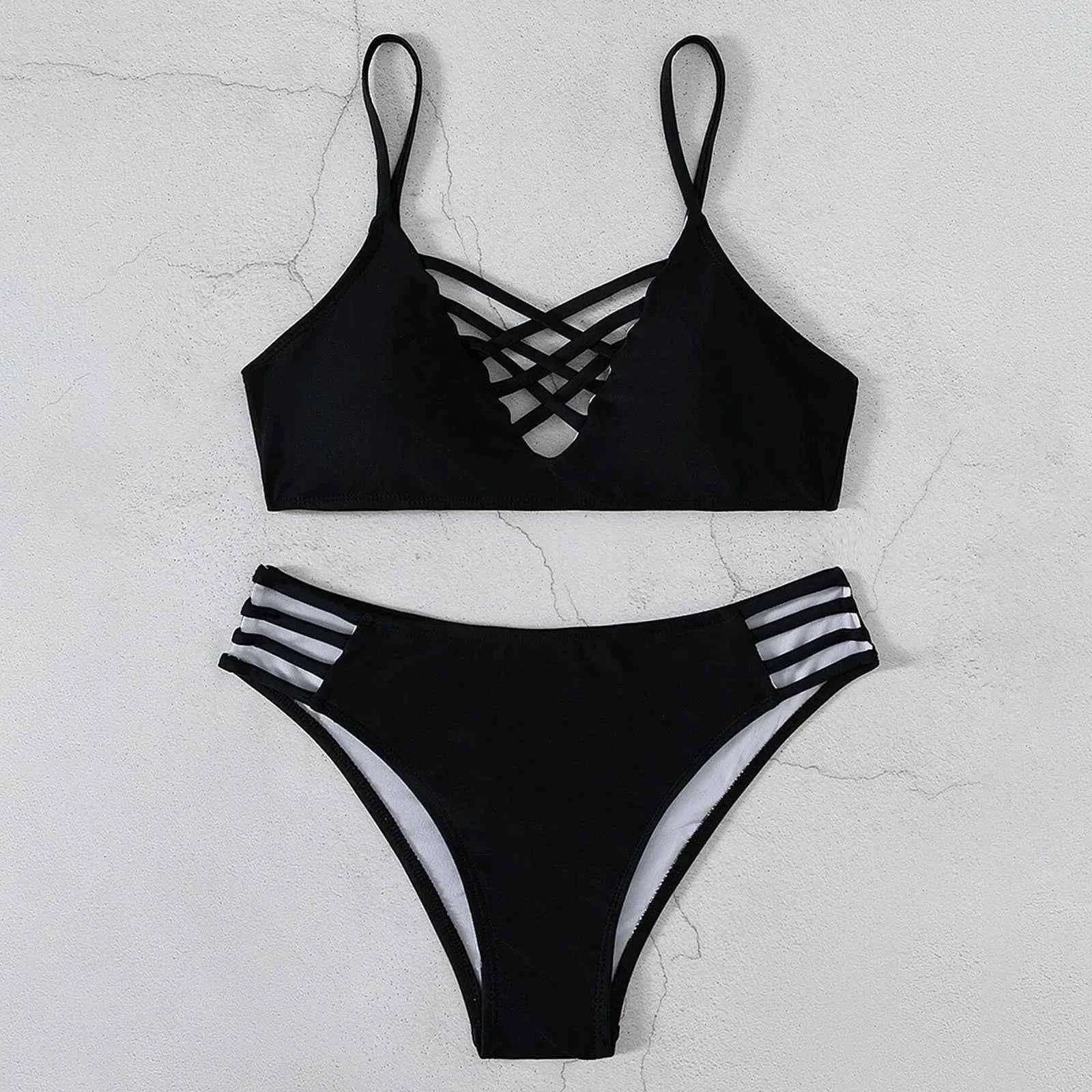 Split Swimsuit – Solid Color Sexy Brazilian Two-Piece Bikini Set