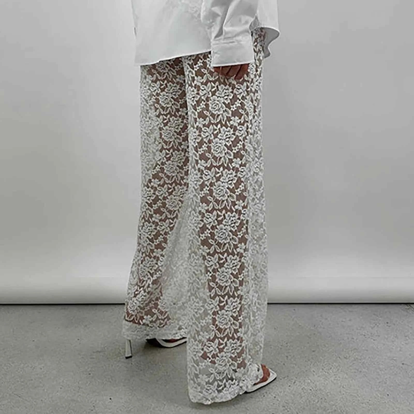 Women’s High-Waisted Lace See-Through Patchwork Pants