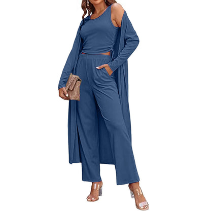 Drawstring Vest Cardigan Set