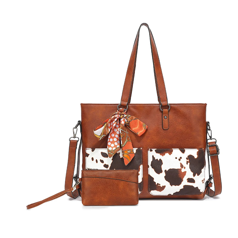 Cow Print Tote Set