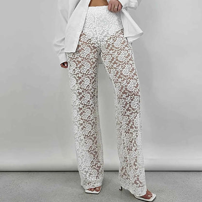 Women’s High-Waisted Lace See-Through Patchwork Pants