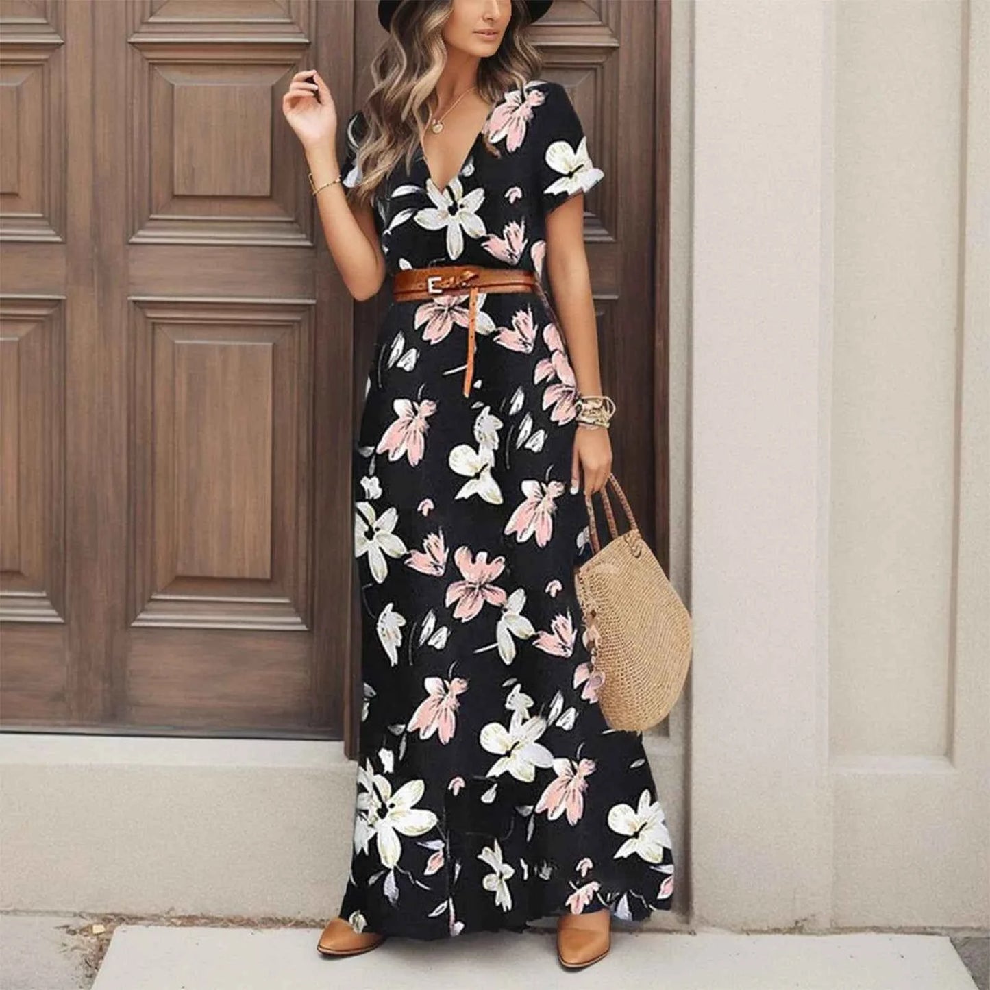 Floral Belted Maxi Dress
