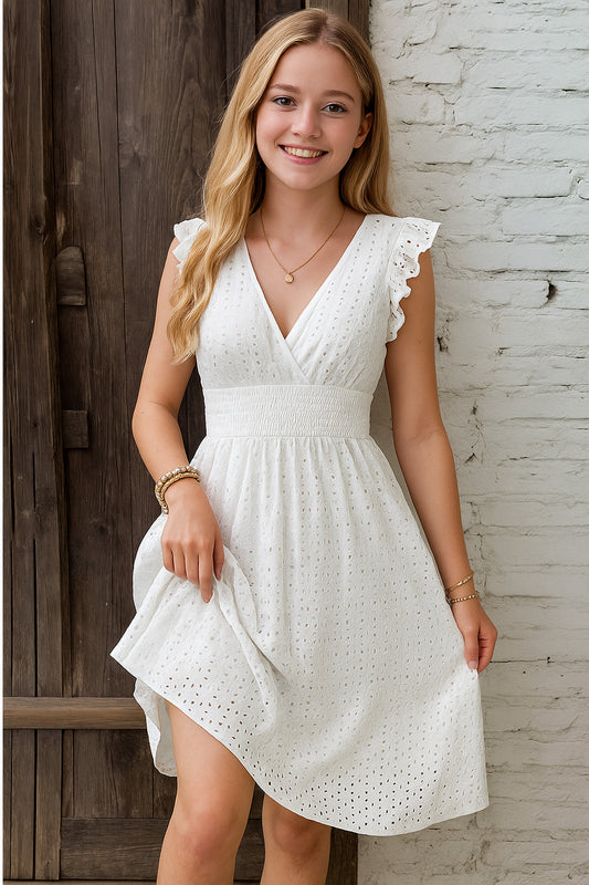 Women White V-Neck Beach Dress