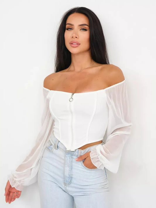 Mesh Zipper Crop Top